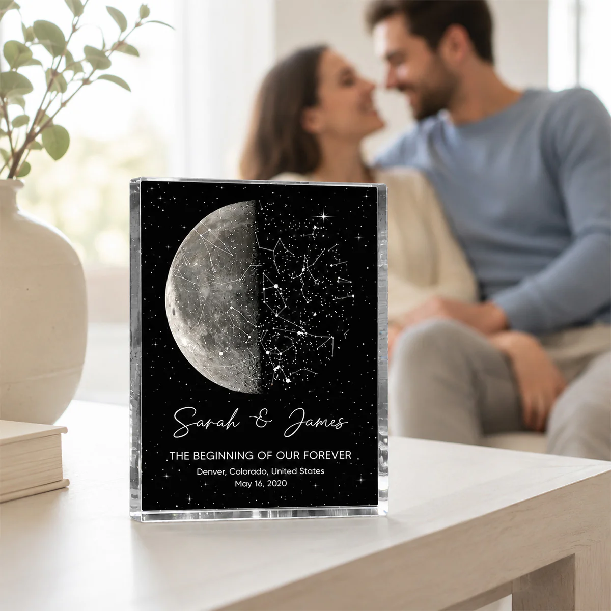 The Night It All Began Custom Moon Phase & Star Map - Personalized Acrylic Block Plaque - Gift For Couple - Image 6