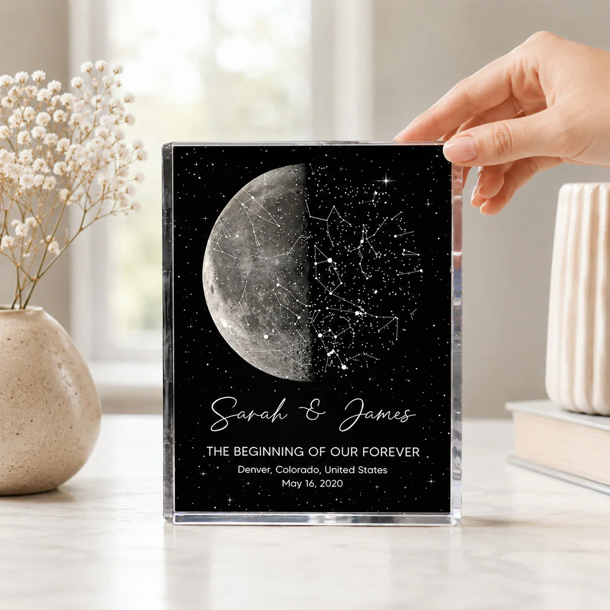 The Night It All Began Custom Moon Phase & Star Map - Personalized Acrylic Block Plaque - Gift For Couple - Image 7