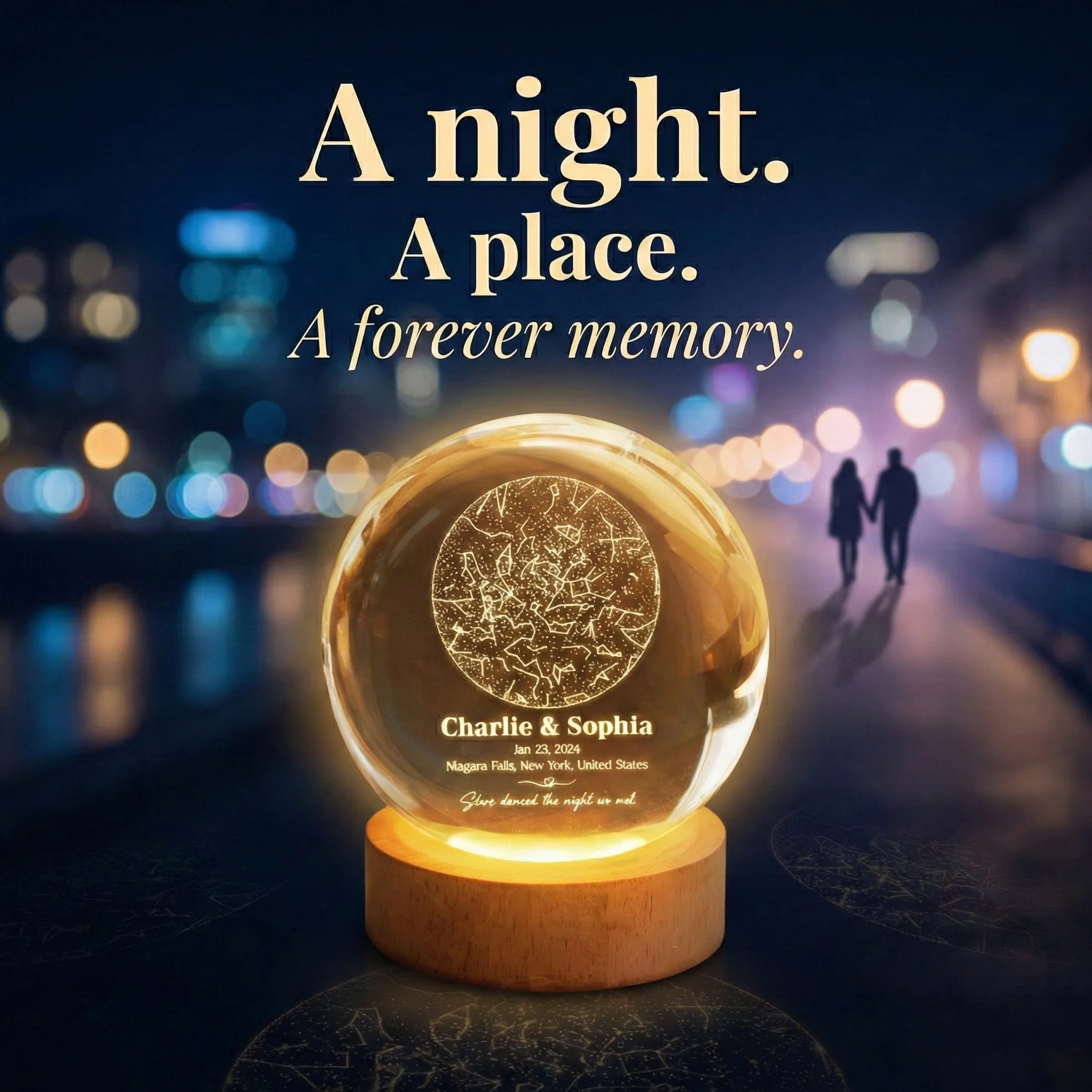 The Night We Met Star Map - Personalized Crystal Ball Night Light - Gift for Couple - Image 2