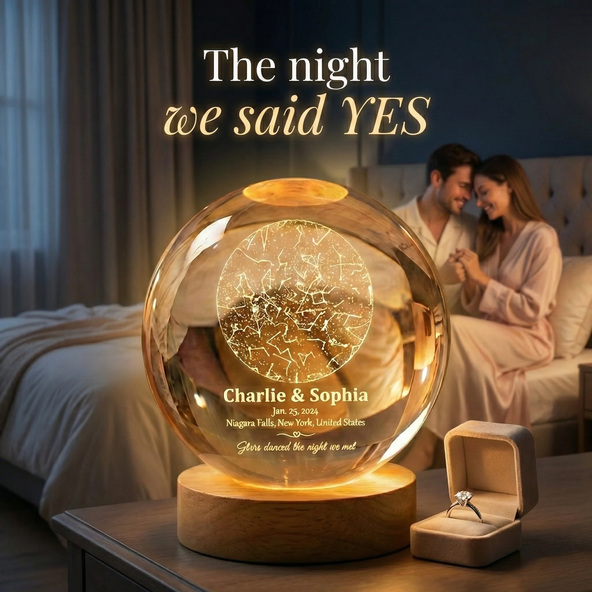 The Night We Met Star Map - Personalized Crystal Ball Night Light - Gift for Couple - Image 3