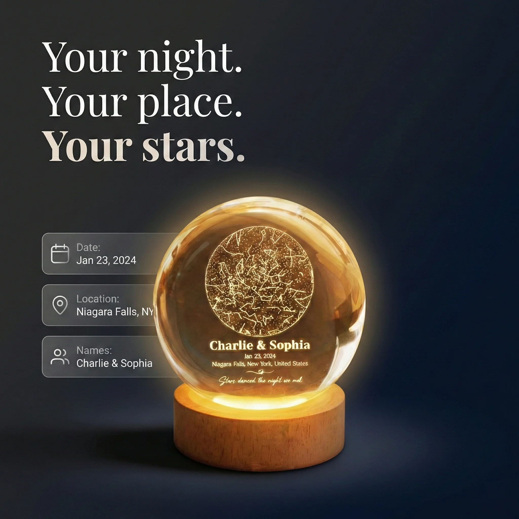 The Night We Met Star Map - Personalized Crystal Ball Night Light - Gift for Couple - Image 4