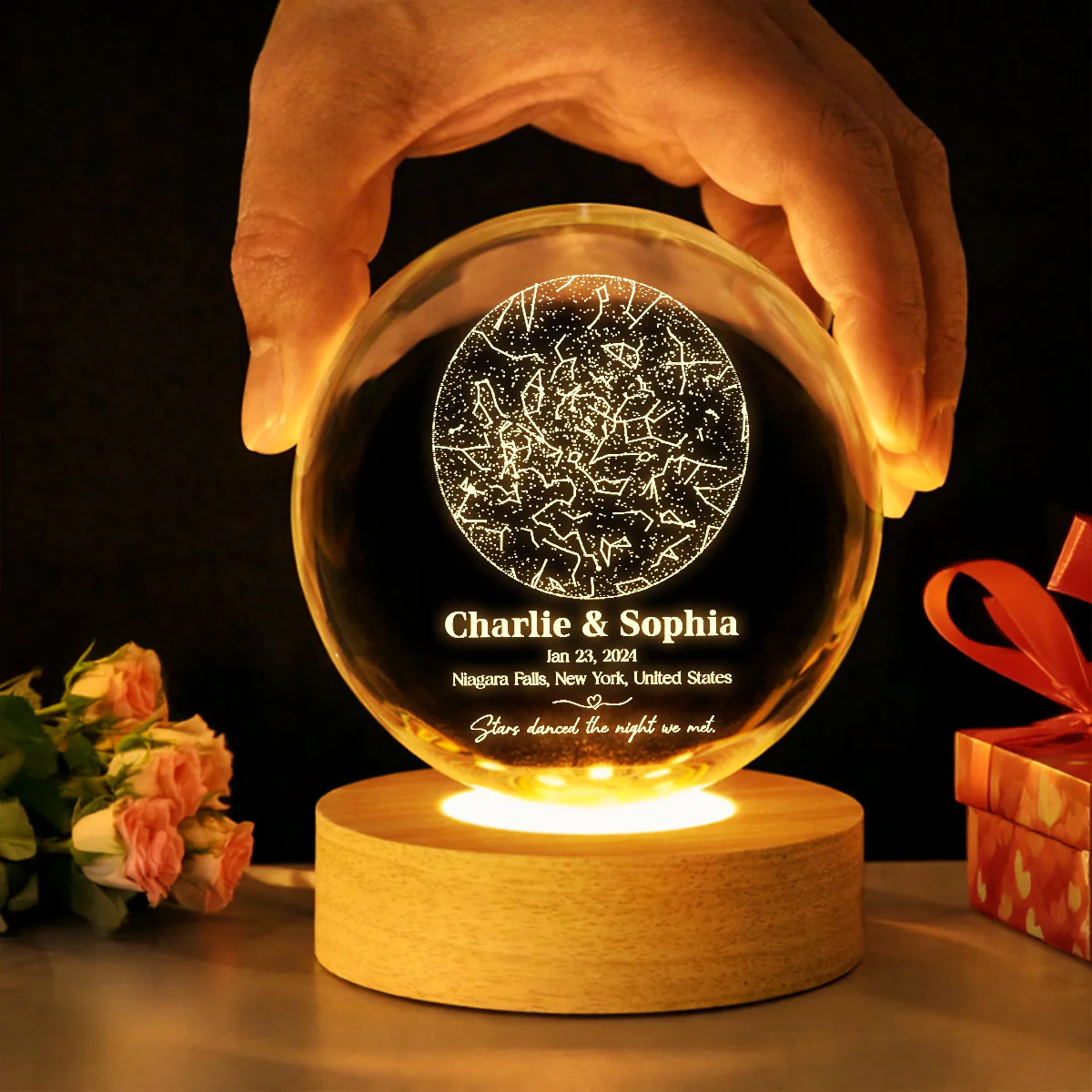 The Night We Met Star Map - Personalized Crystal Ball Night Light - Gift for Couple - Image 5