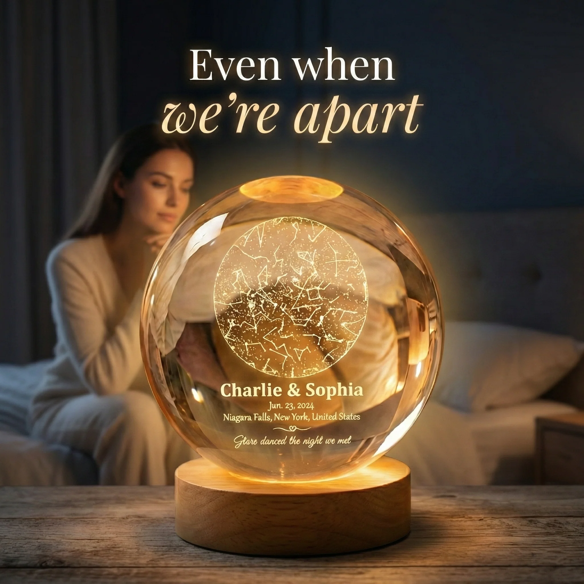 The Night We Met Star Map - Personalized Crystal Ball Night Light - Gift for Couple - Image 7