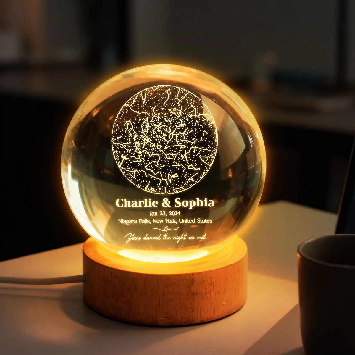 The Night We Met Star Map - Personalized Crystal Ball Night Light - Gift for Couple - Image 8