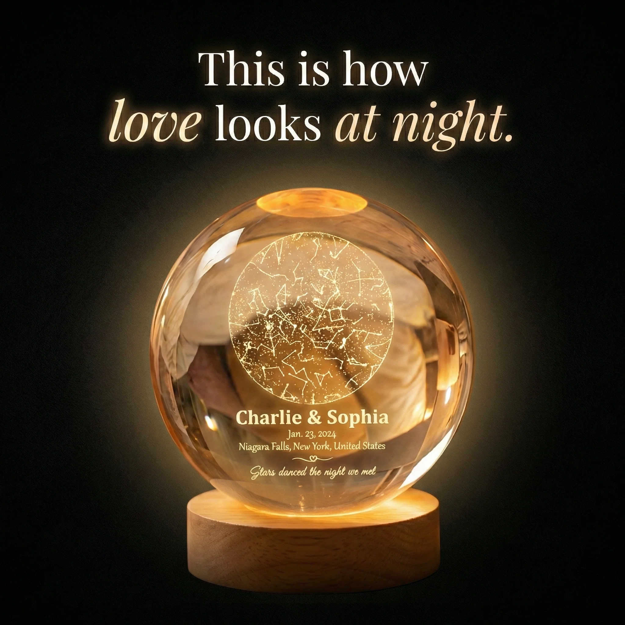 The Night We Met Star Map - Personalized Crystal Ball Night Light - Gift for Couple - Image 9