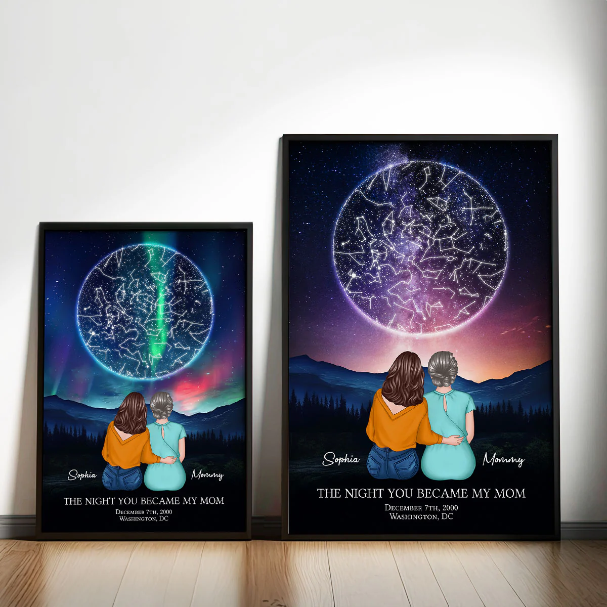 The Night You Became My Mom Embracing Mother Daughter Personalized Poster, Custom Star Map, Capture the Precious Moment, Gift, Constellation Print, Real Astronomical Data - Image 6