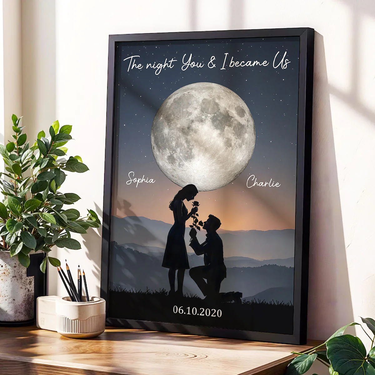 The Night You & I Became Us Couple Moon Phase - Personalized Poster - Anniversary, Valentine's Day Gift, Gift For Him, Gift For Her