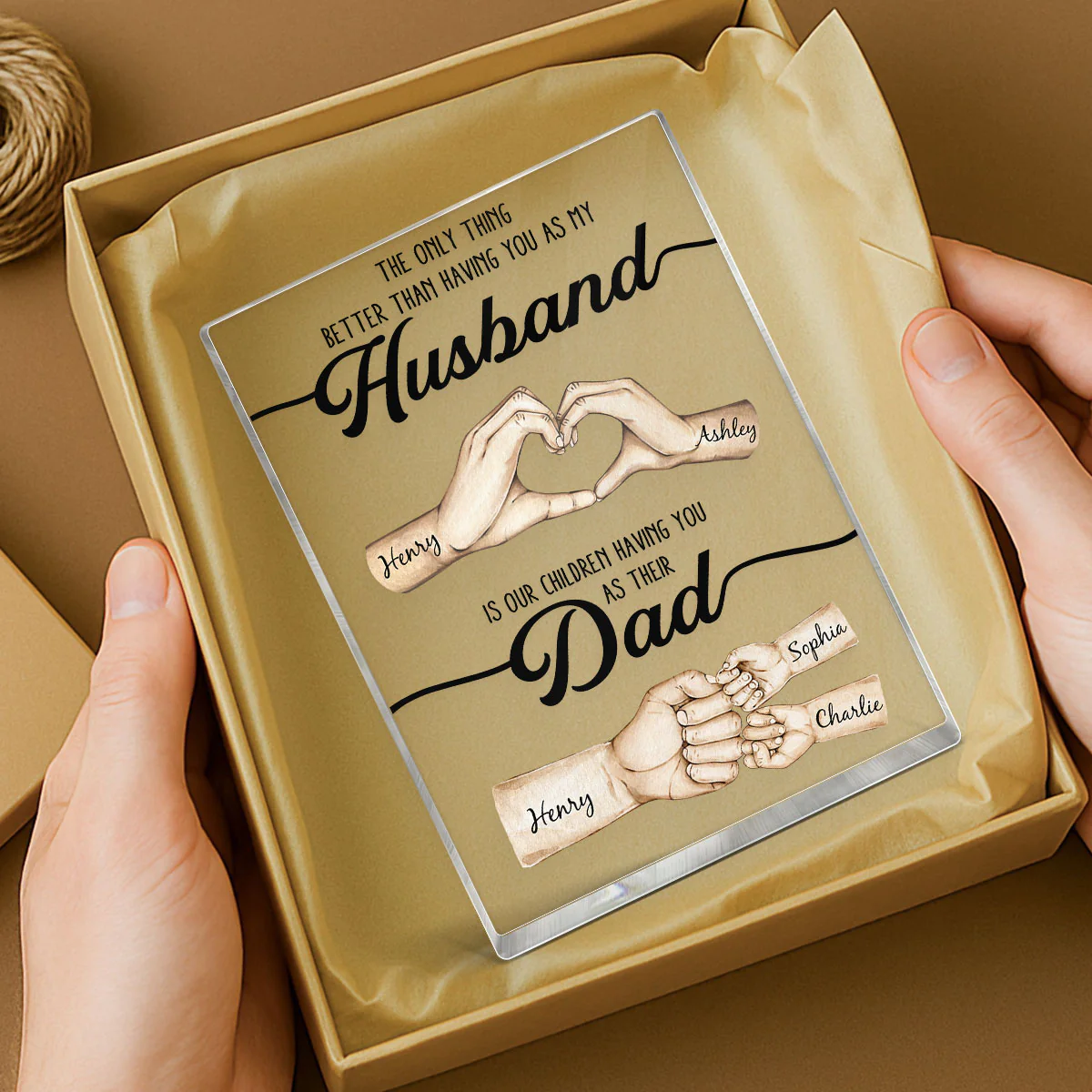 The Only Thing Better Husband Dad Hands - Personalized Acrylic Block Plaque - Gift For Dad, Gift For Husband, Gift For Grandpa - Image 3