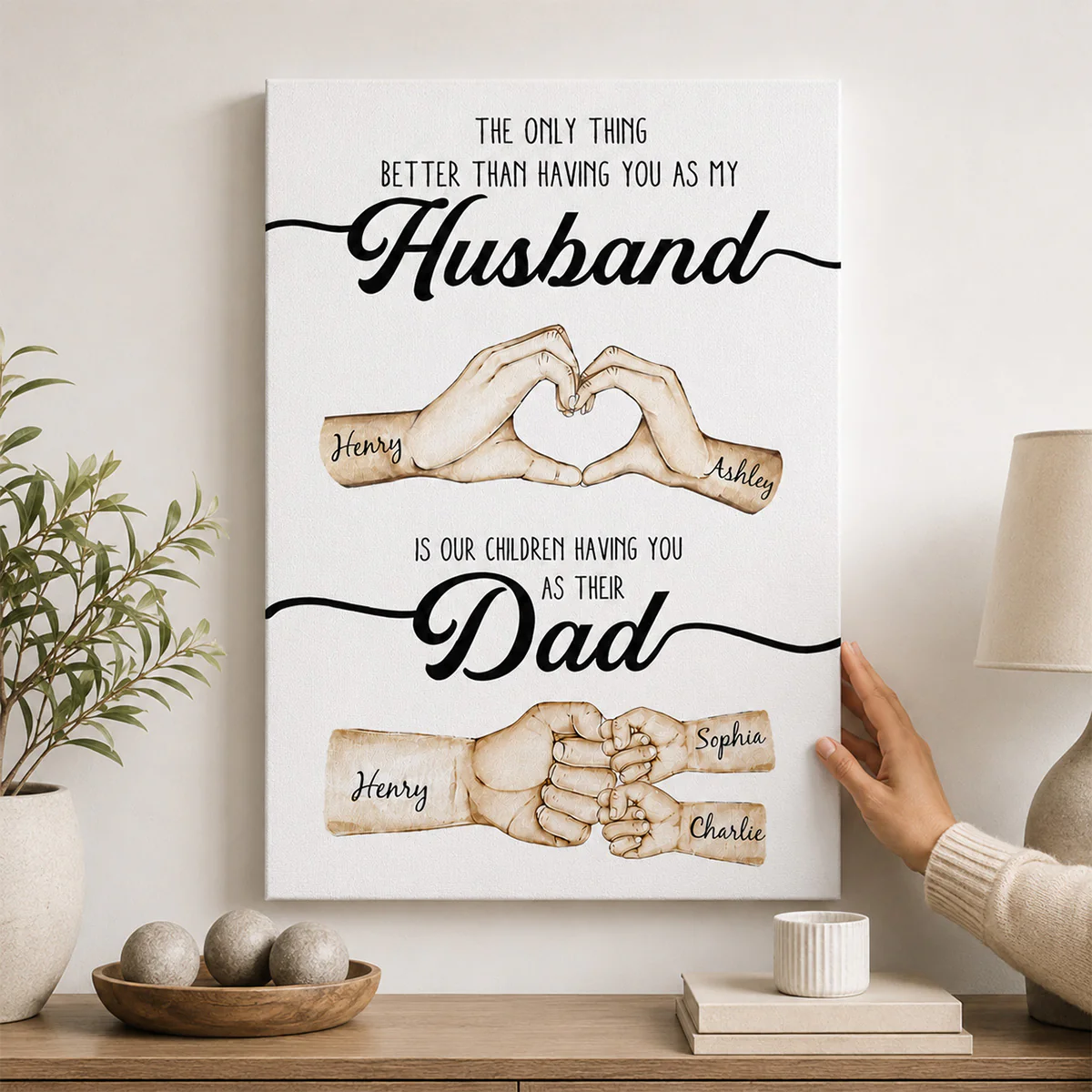 The Only Thing Better Husband Dad Hands - Personalized Canvas - Gift For Dad, Gift For Husband, Gift For Grandpa - Image 4