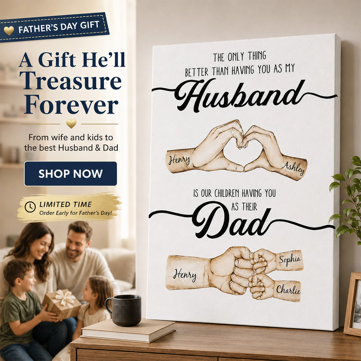 The Only Thing Better Husband Dad Hands - Personalized Canvas - Gift For Dad, Gift For Husband, Gift For Grandpa - Image 9