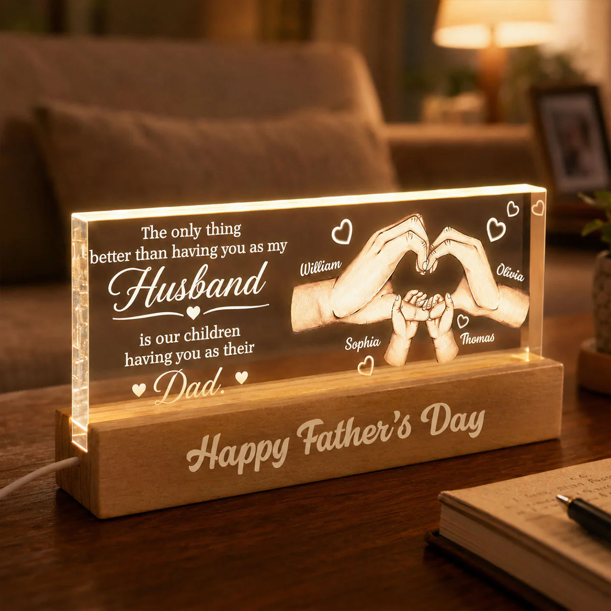 The Only Thing Having You As My Husband Family Hands - Personalized Acrylic Block LED Night Light - Father's Day Gift For Husband - Image 2