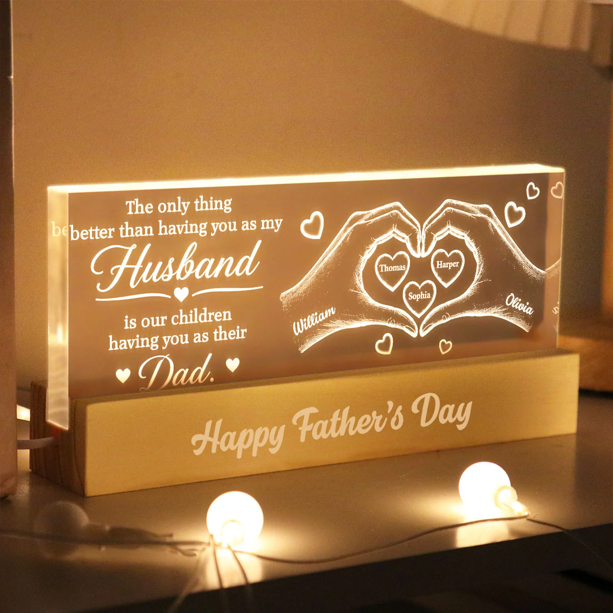 The Only Thing Having You As My Husband Hearts in Hands - Personalized Acrylic Block LED Night Light - Father's Day Gift For Husband - Image 3