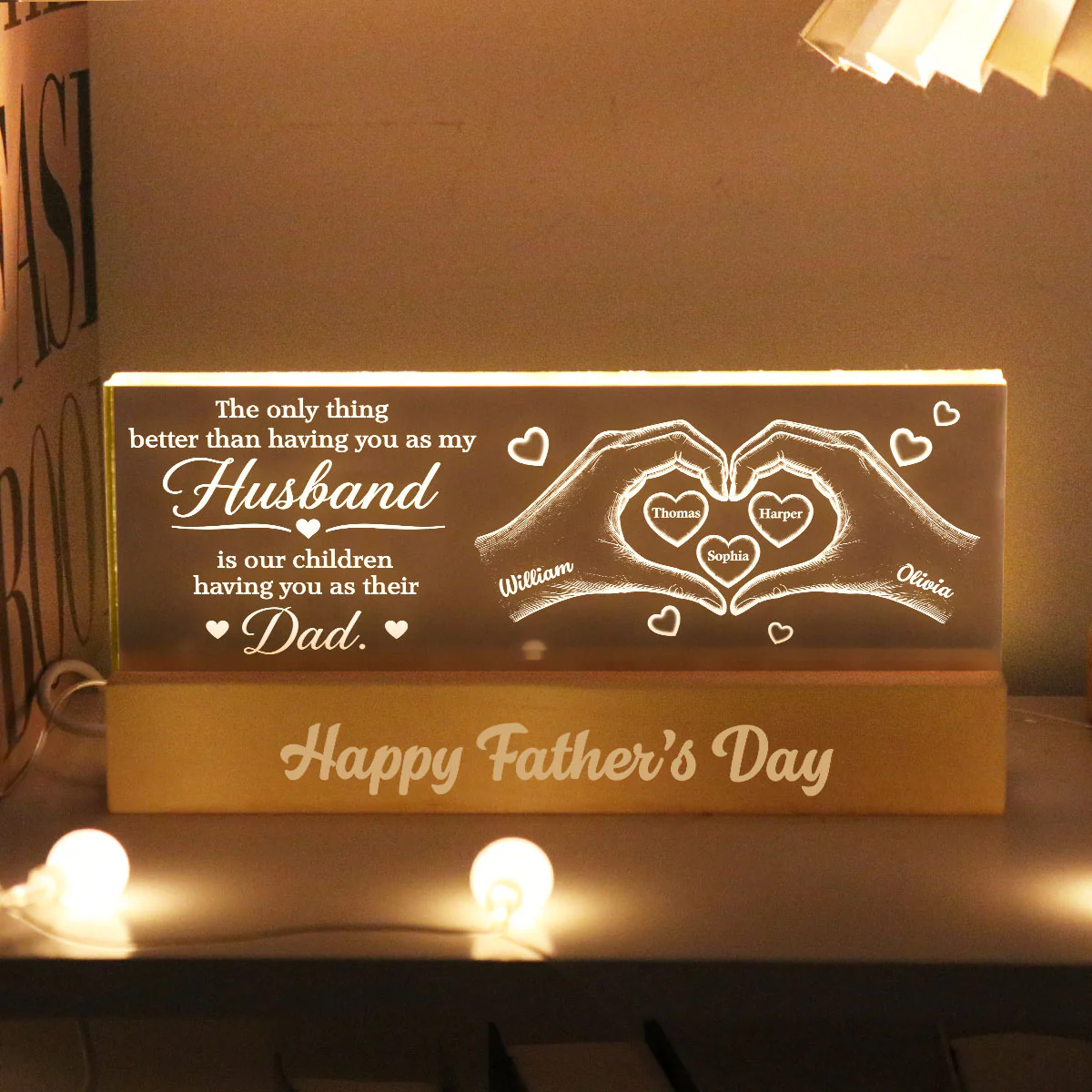 The Only Thing Having You As My Husband Hearts in Hands - Personalized Acrylic Block LED Night Light - Father's Day Gift For Husband - Image 4