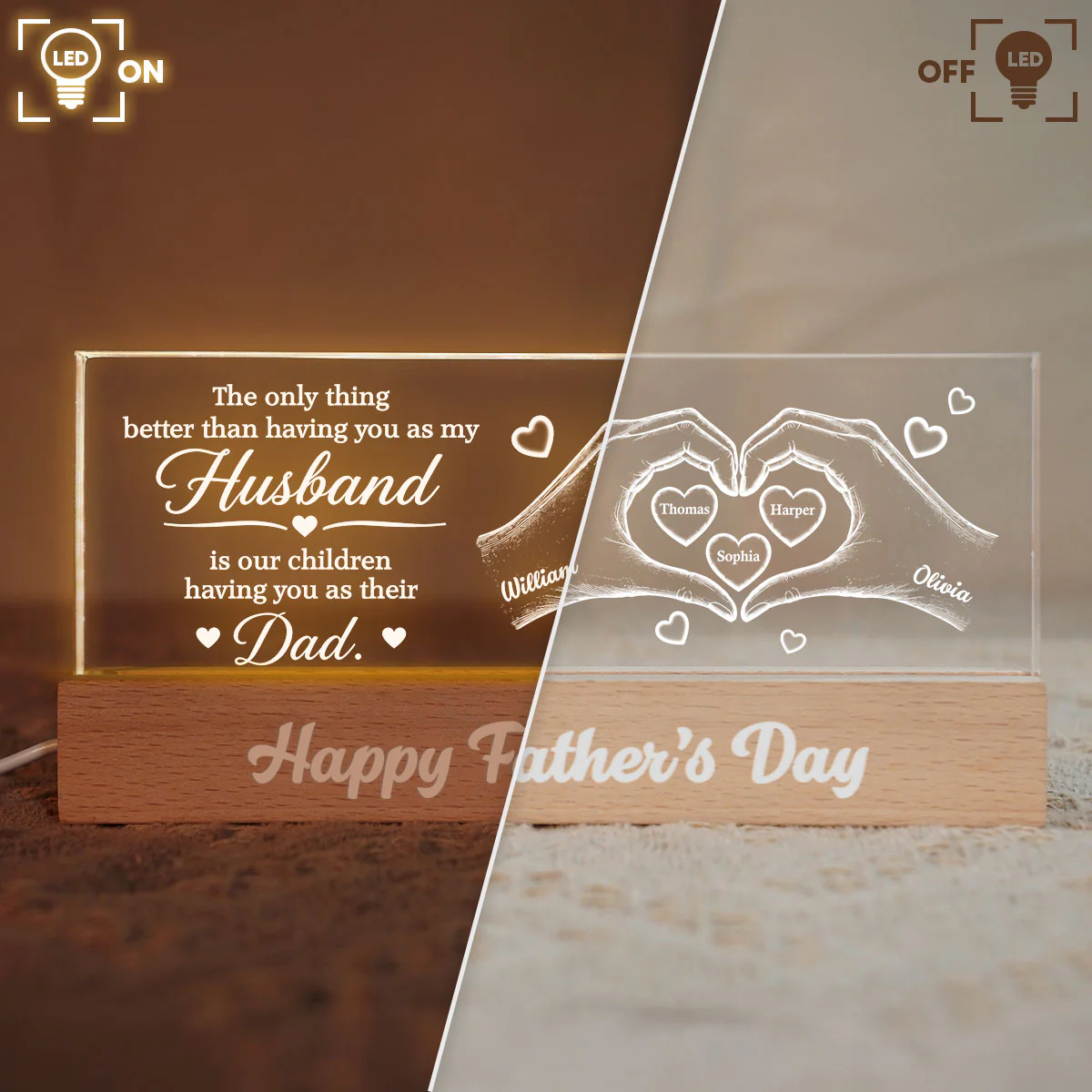 The Only Thing Having You As My Husband Hearts in Hands - Personalized Acrylic Block LED Night Light - Father's Day Gift For Husband - Image 5