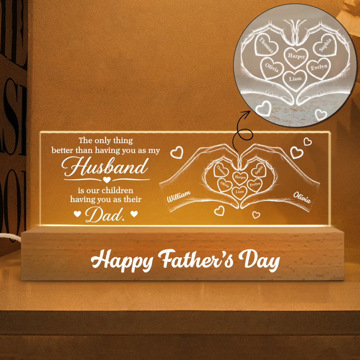 The Only Thing Having You As My Husband Hearts in Hands - Personalized Acrylic Block LED Night Light - Father's Day Gift For Husband - Image 8