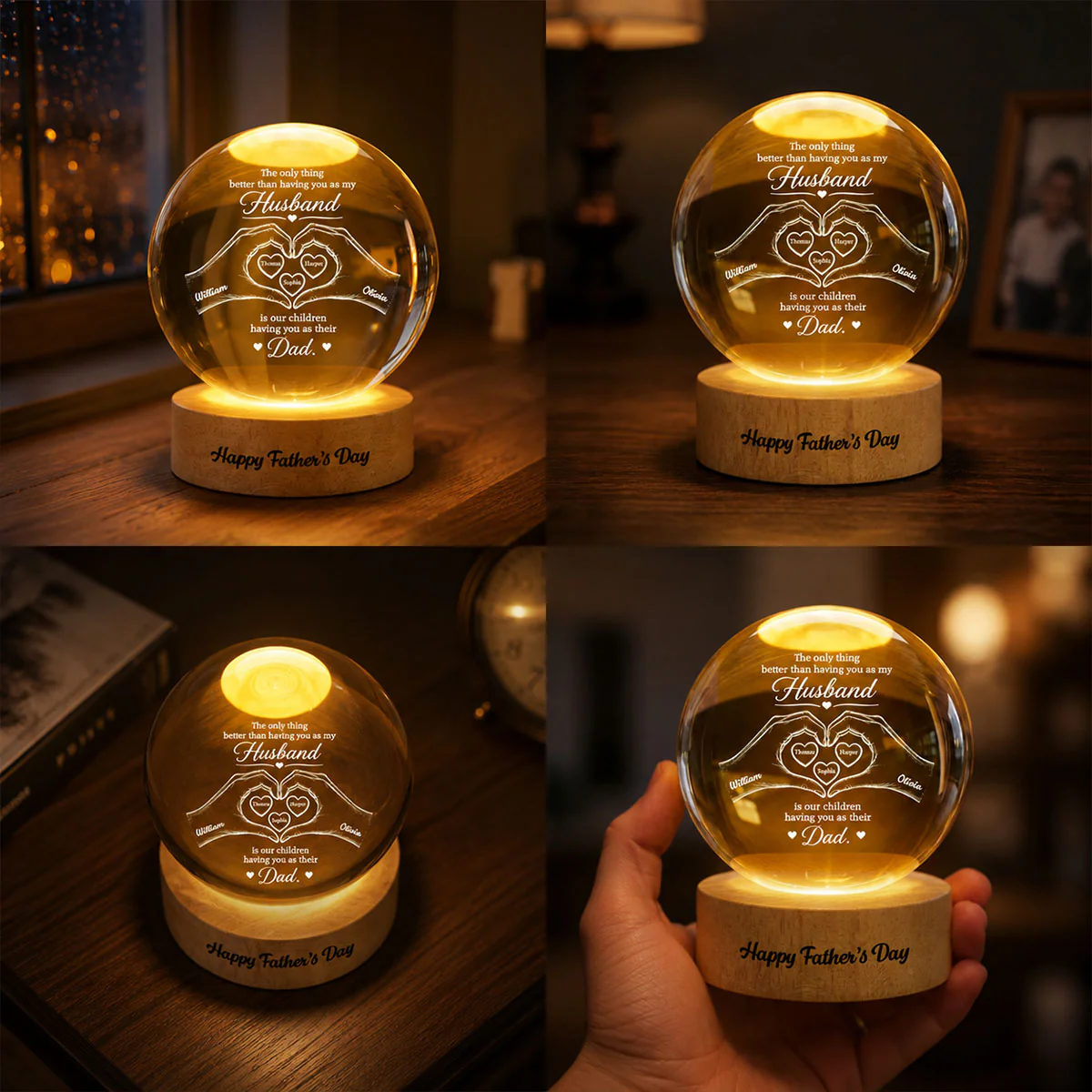 The Only Thing Having You As My Husband Hearts in Hands - Personalized Crystal Ball LED Night Light - Gift For Husband - Image 8