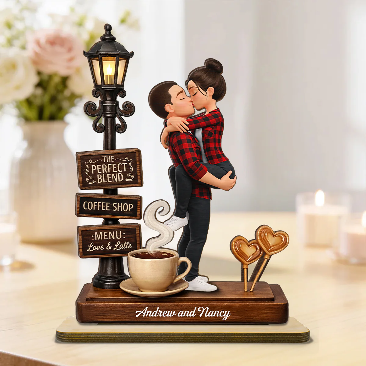 The Perfect Blend Love & Latte - Personalized 2-Layered Wooden Plaque - Anniversary, Valentine's Day Gift, Gift For Him, Gift For Her