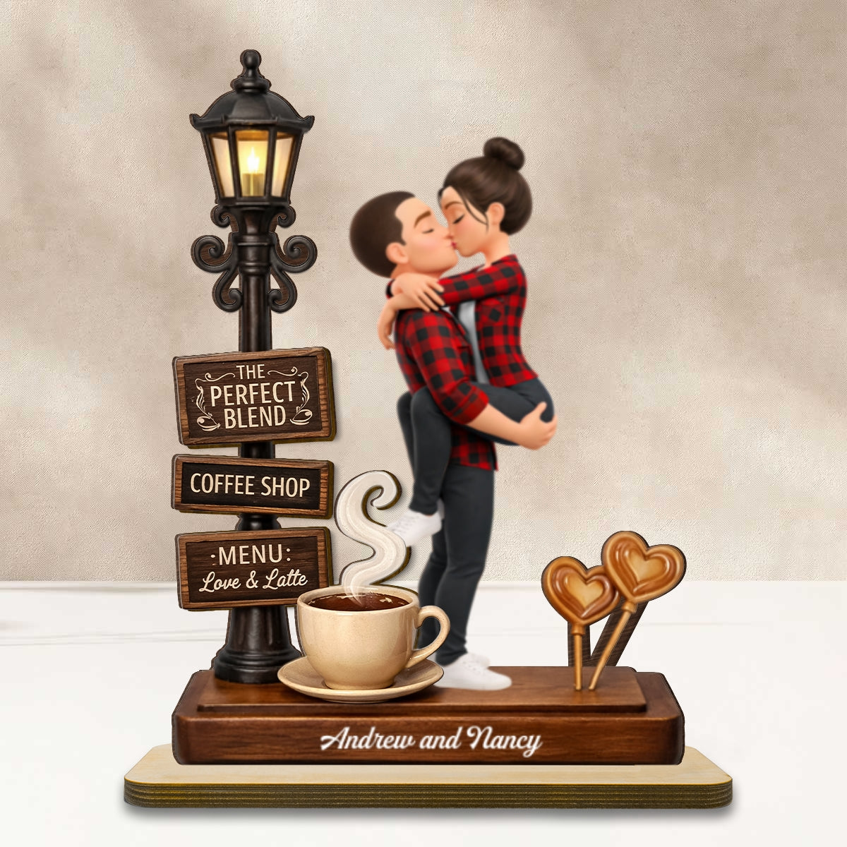The Perfect Blend Love & Latte - Personalized 2-Layered Wooden Plaque - Anniversary, Valentine's Day Gift, Gift For Him, Gift For Her - Image 10