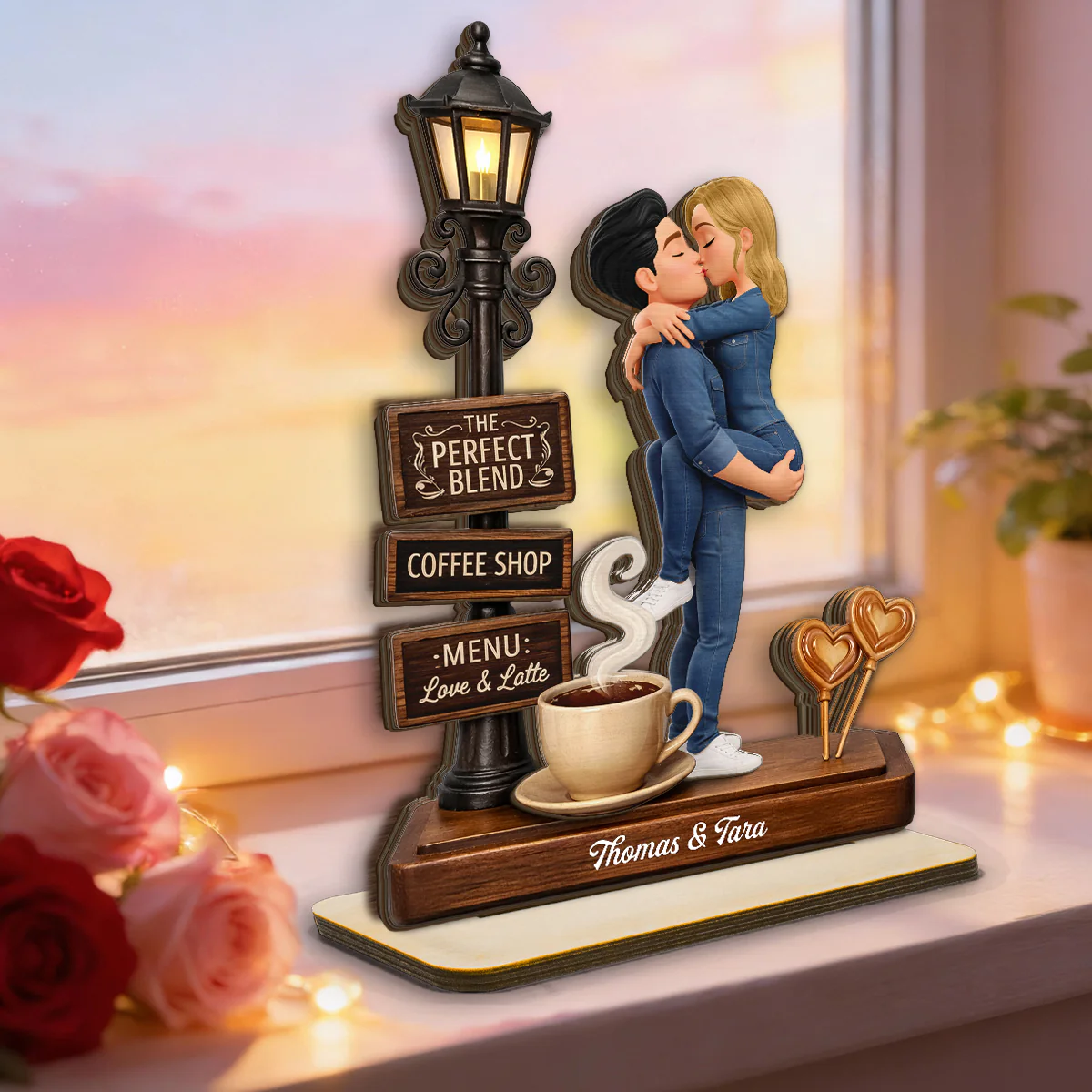 The Perfect Blend Love & Latte - Personalized 2-Layered Wooden Plaque - Anniversary, Valentine's Day Gift, Gift For Him, Gift For Her - Image 5