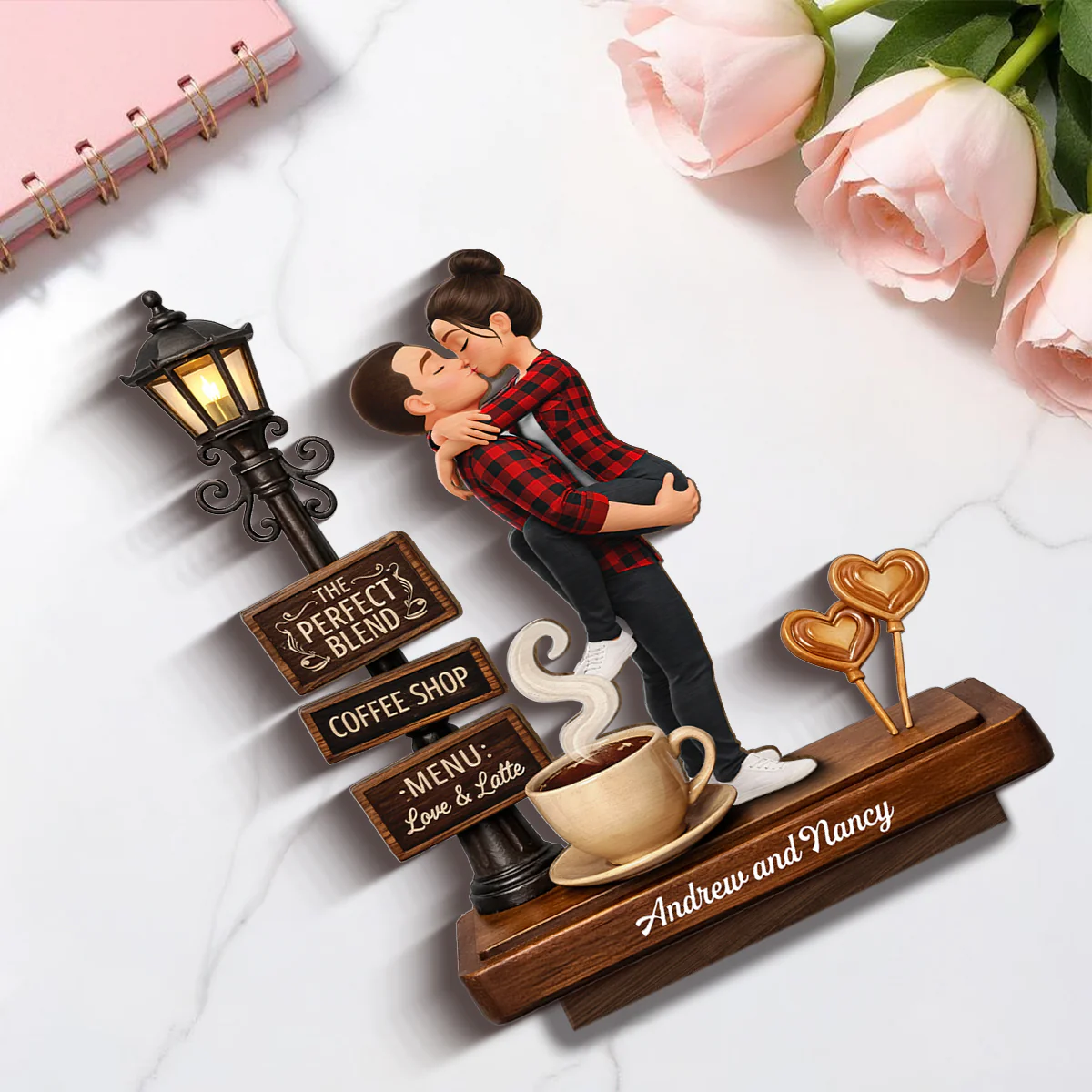 The Perfect Blend Love & Latte - Personalized 2-Layered Wooden Plaque - Anniversary, Valentine's Day Gift, Gift For Him, Gift For Her - Image 6