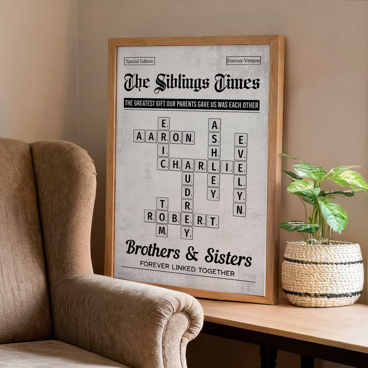 The Siblings Times Crossword Puzzle Newspaper Style - Personalized Poster - Keepsake Gift For Brothers, Sisters - Image 2