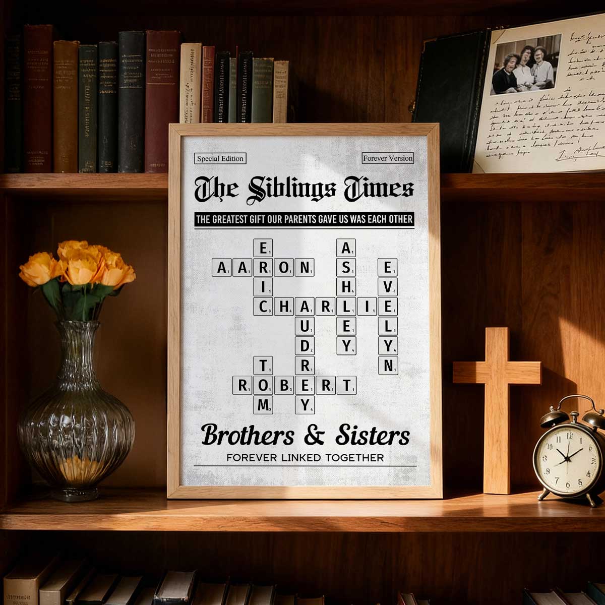 The Siblings Times Crossword Puzzle Newspaper Style - Personalized Poster - Keepsake Gift For Brothers, Sisters - Image 4