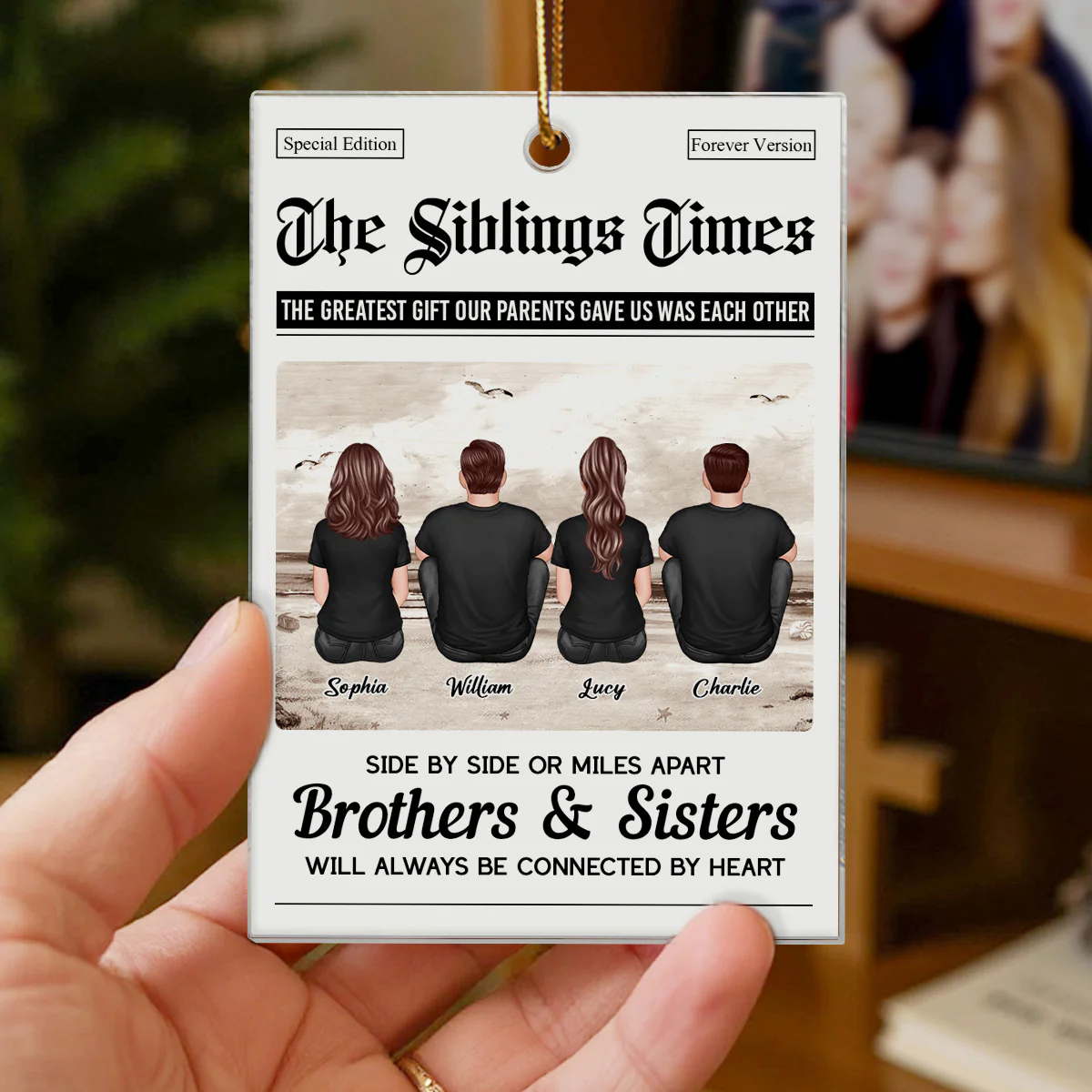 The Siblings Times Newspaper Style - Personalized Acrylic Ornament - Christmas Keepsake Gift For Brothers, Sisters - Image 3