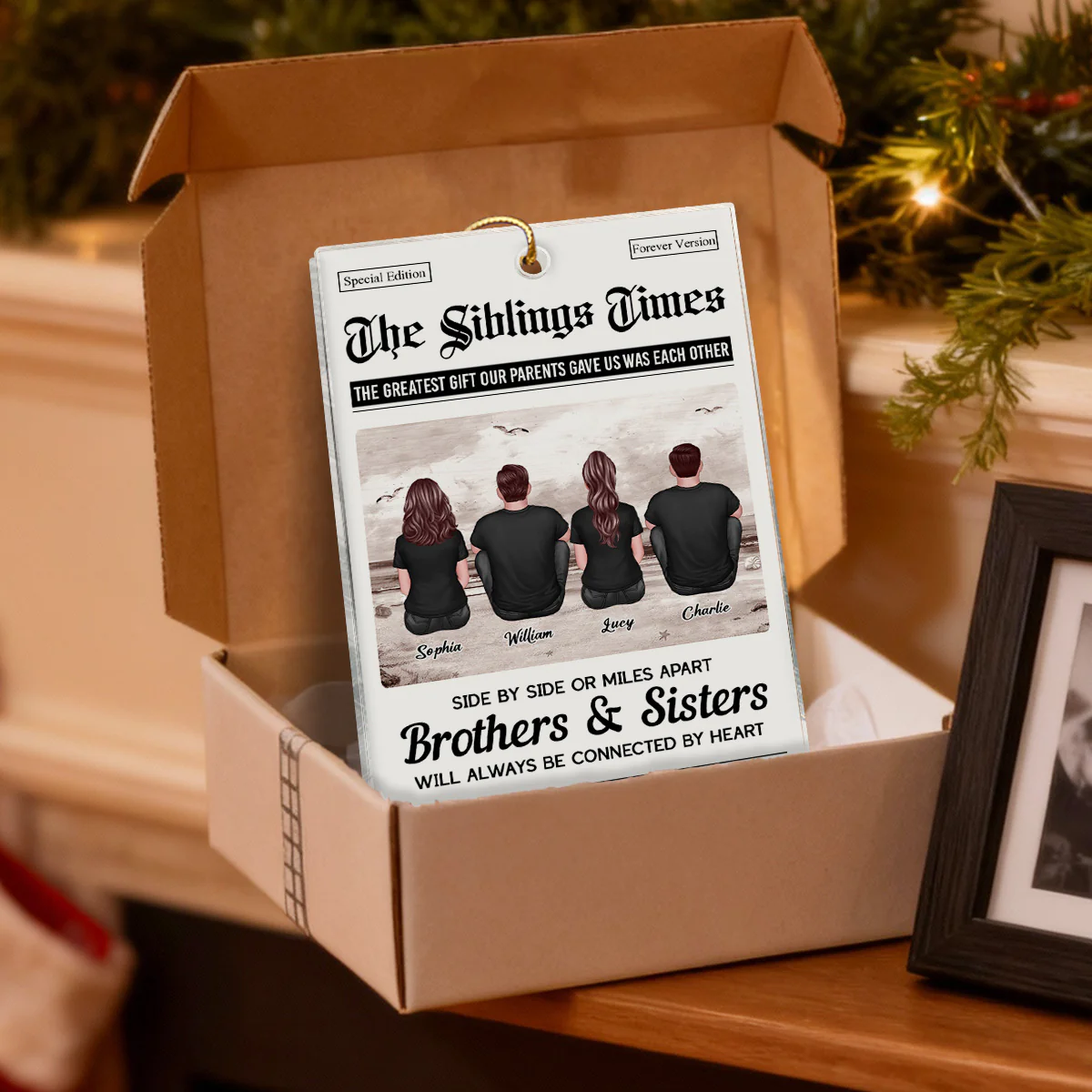The Siblings Times Newspaper Style - Personalized Acrylic Ornament - Christmas Keepsake Gift For Brothers, Sisters - Image 4