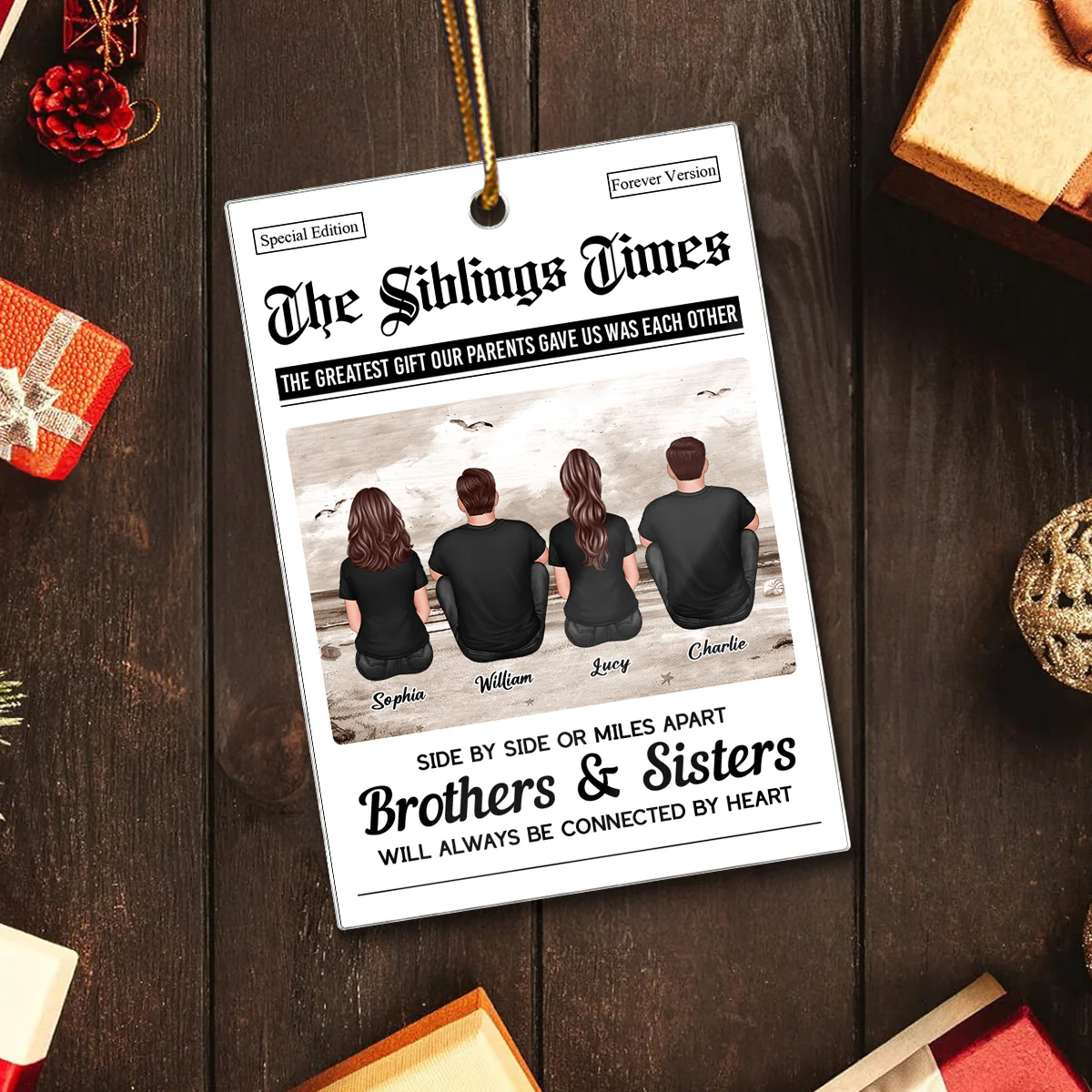 The Siblings Times Newspaper Style - Personalized Acrylic Ornament - Christmas Keepsake Gift For Brothers, Sisters - Image 5