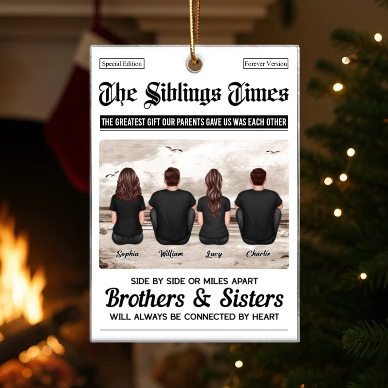 The Siblings Times Newspaper Style - Personalized Acrylic Ornament - Christmas Keepsake Gift For Brothers, Sisters - Image 8