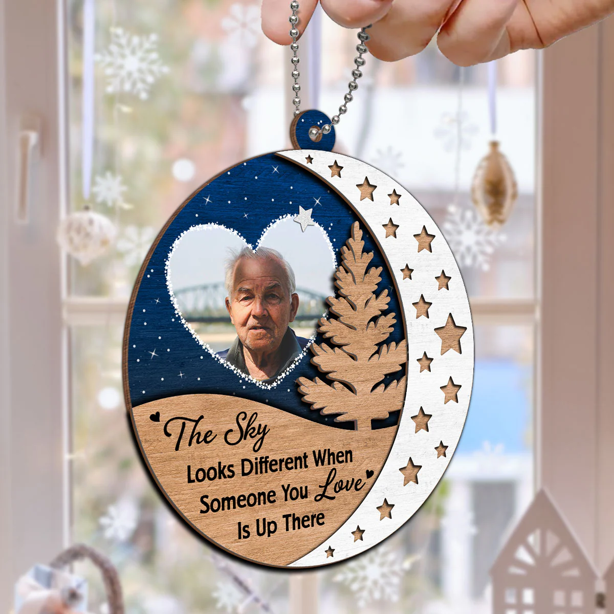 The Sky Looks Different Someone You Love Up There Memorial Christmas Personalized 2-Layer Wooden Ornament - Image 6