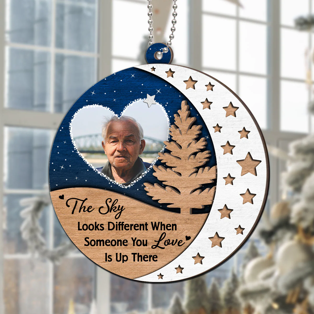 The Sky Looks Different Someone You Love Up There Memorial Christmas Personalized 2-Layer Wooden Ornament - Image 7