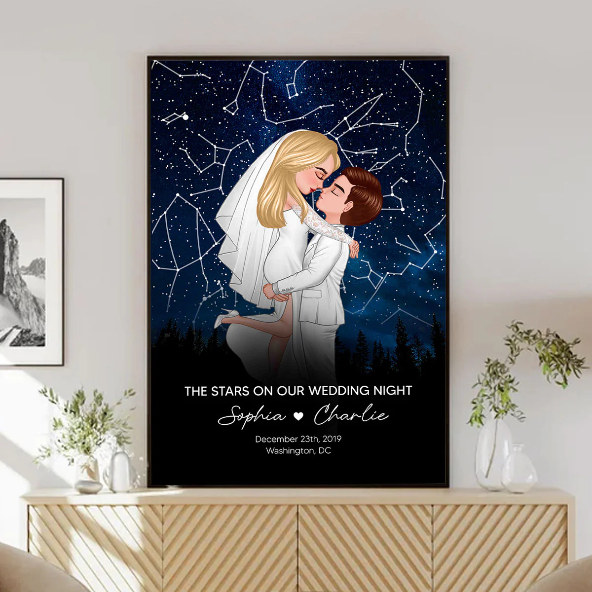 The Stars On Our Wedding Night Custom Star Map Personalized Poster, Heartfelt Wedding Gift Anniversary Gift For Couple, For Her, For Him - Image 2