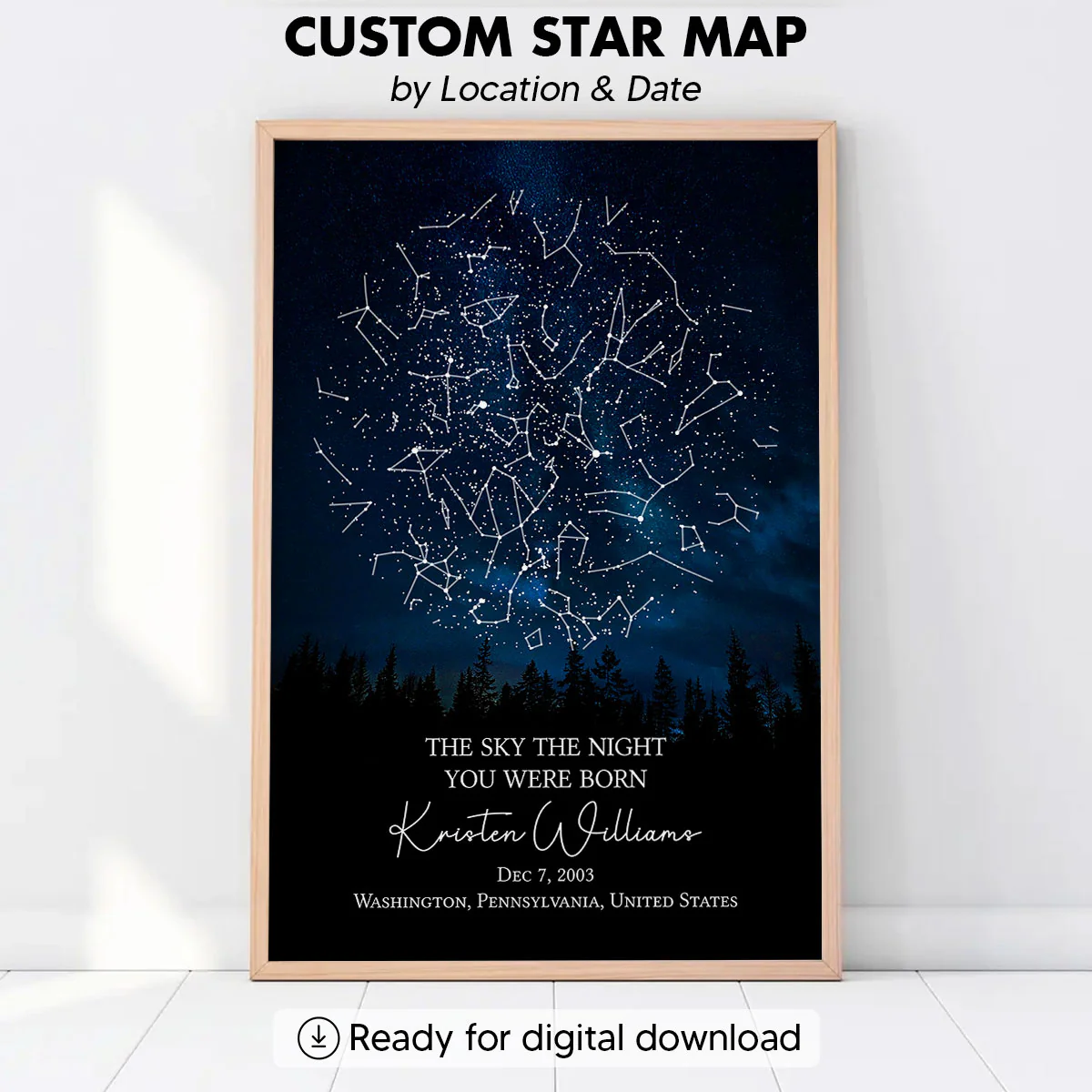 The Stars on the Night You Were Born Custom Star Map, Heartfelt Gift for Husband, Wife, Daughter, Son, Granddaughter, Grandson, Birthday Gift