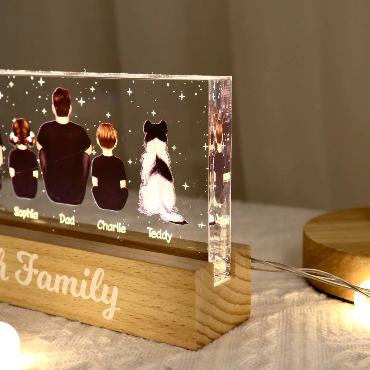 The Whole Family Dad Mom Kids Dogs Cats Personalized Acrylic Block LED Night Light - Image 4