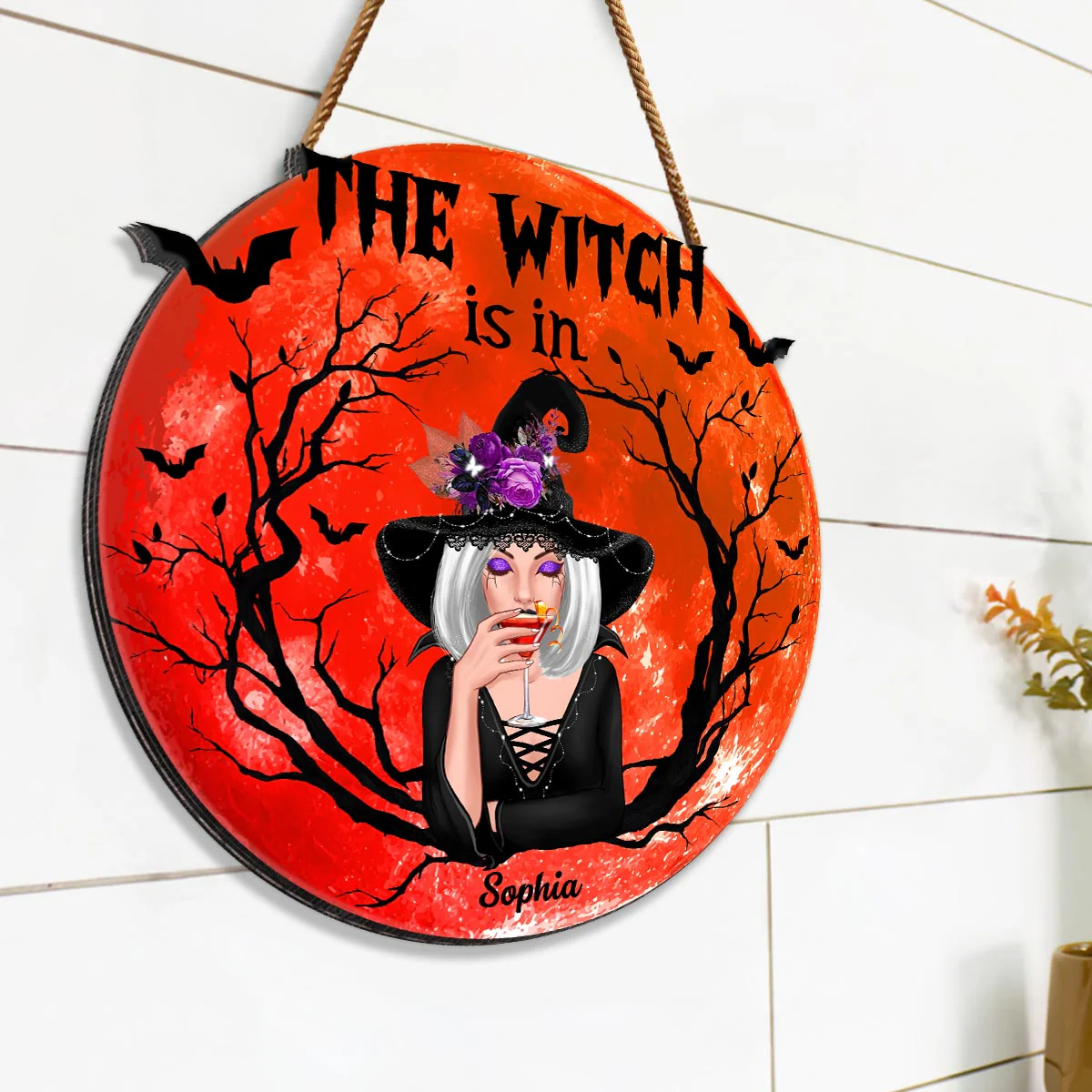 The Witch Is In Personalized Wood Sign, Halloween Decoration - Image 2
