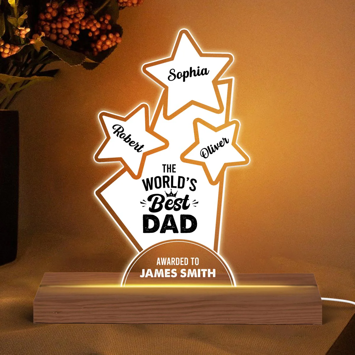 The World Best Dad Grandpa Awarded To Personalized Acrylic Custom Shape LED Night Light - Image 3