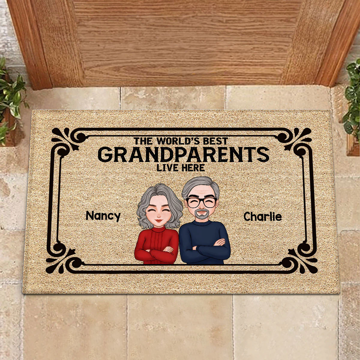 The World‘s Best Grandparents Grandpa Grandma Live Here Personalized Doormat