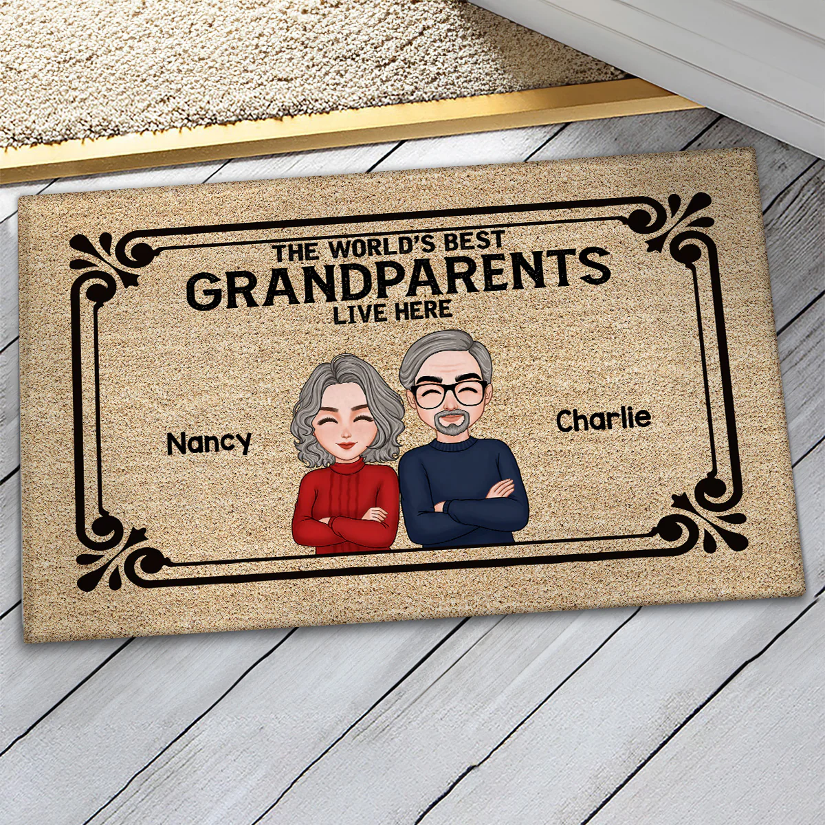 The World‘s Best Grandparents Grandpa Grandma Live Here Personalized Doormat - Image 3