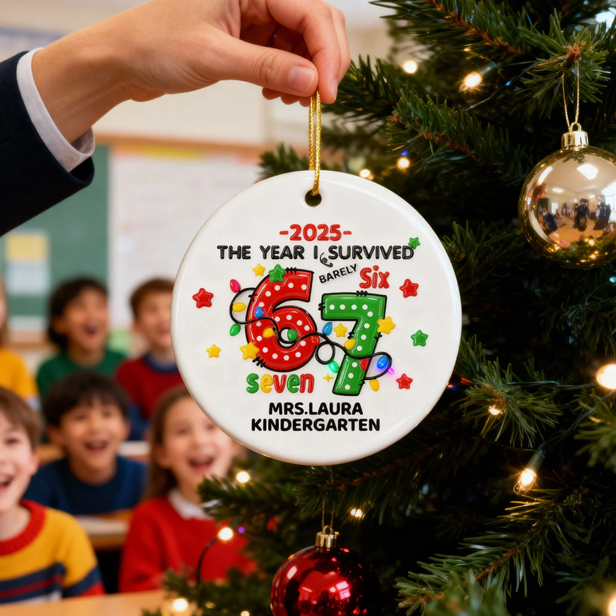 The Year I Barely Survive 67 3D Effect - Personalized Ceramic Ornament - 2025 Slang, Funny Gift For Teacher - Image 10