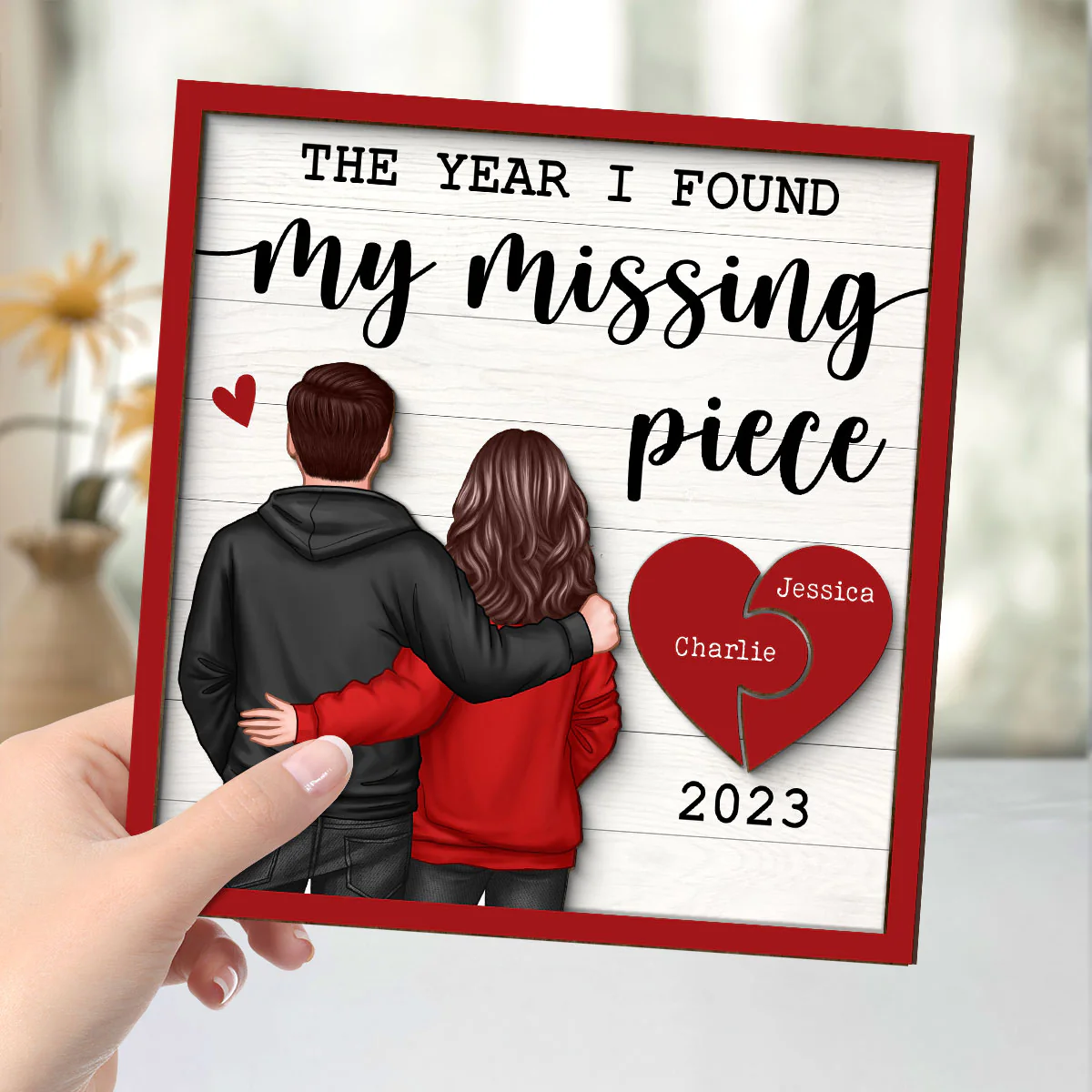 The Year I Found My Missing Piece Back View Couple Personalized 2-Layered Wooden Plaque,  Gift for him, Gift for her - Image 3