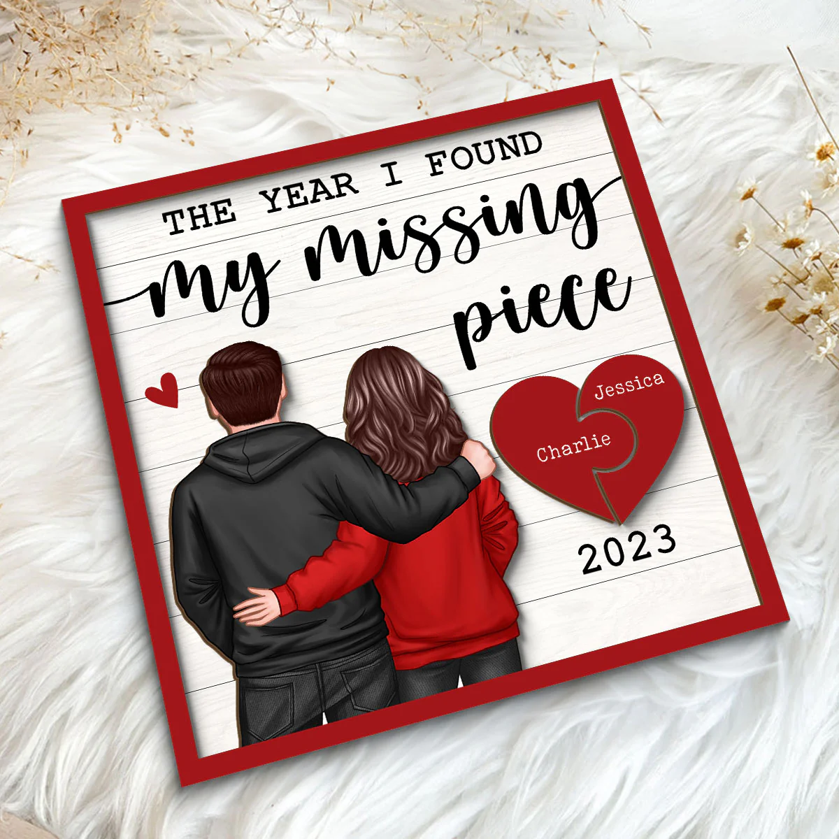 The Year I Found My Missing Piece Back View Couple Personalized 2-Layered Wooden Plaque,  Gift for him, Gift for her - Image 4