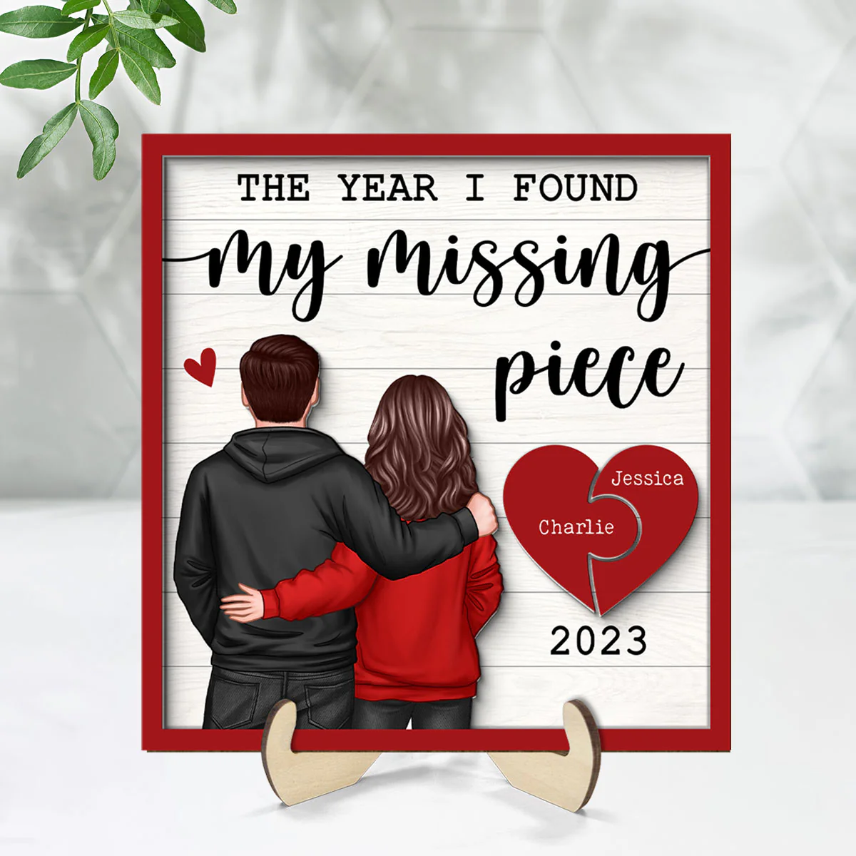 The Year I Found My Missing Piece Back View Couple Personalized 2-Layered Wooden Plaque,  Gift for him, Gift for her - Image 5