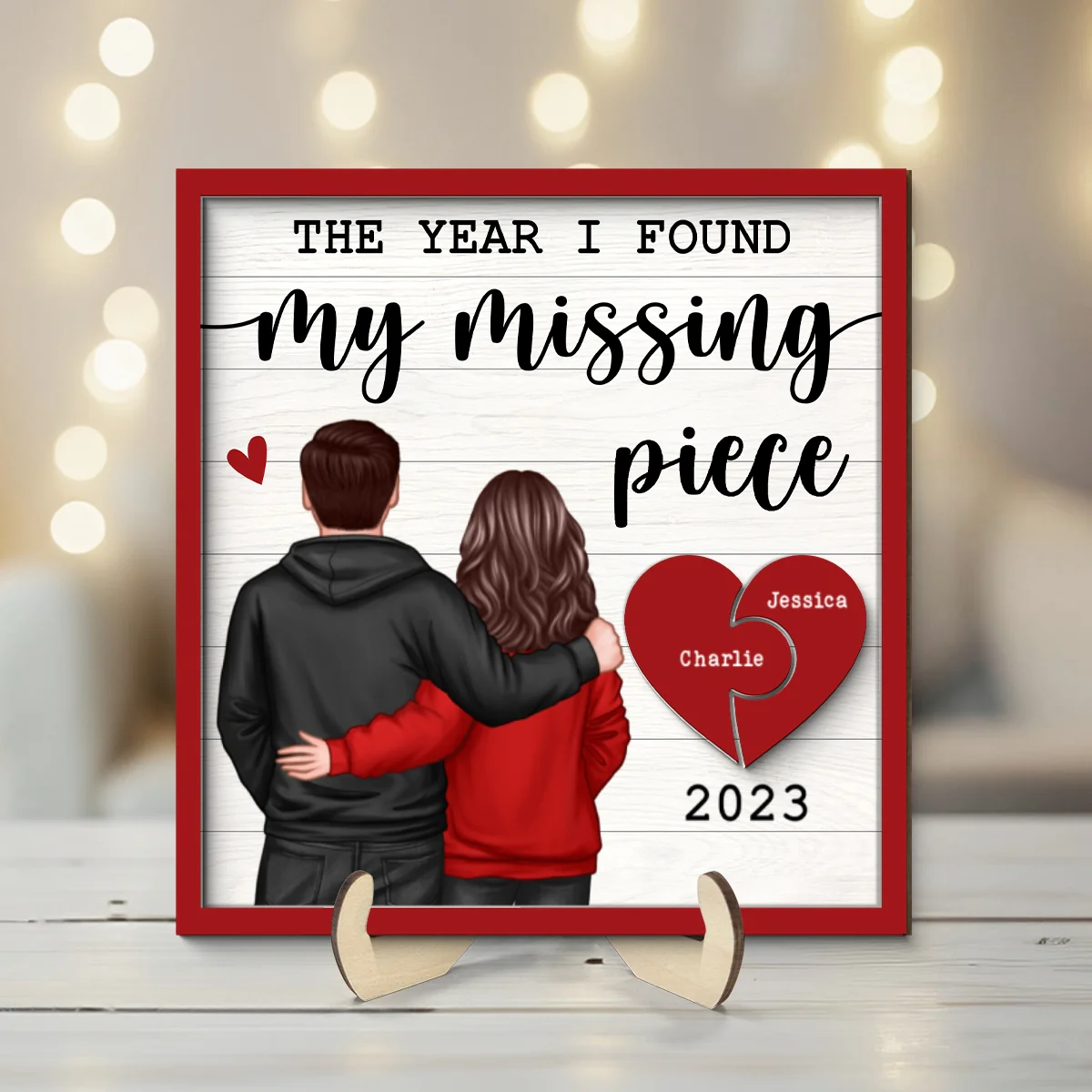 The Year I Found My Missing Piece Back View Couple Personalized 2-Layered Wooden Plaque,  Gift for him, Gift for her - Image 8