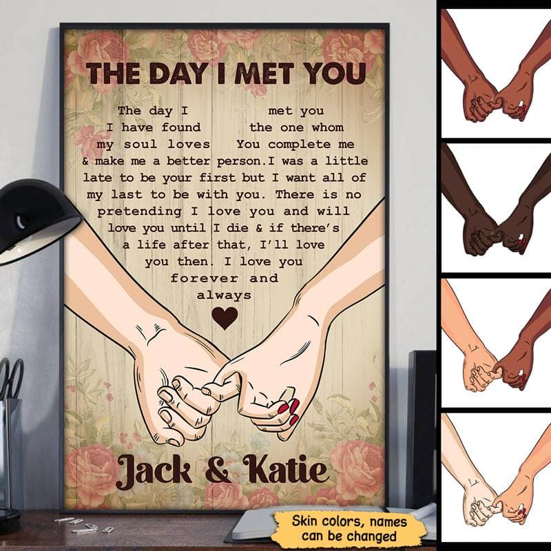 The Day I Met You Couple Hands Personalized Vertical Poster, Heartfelt 2025 Gift, Anniversary Gift