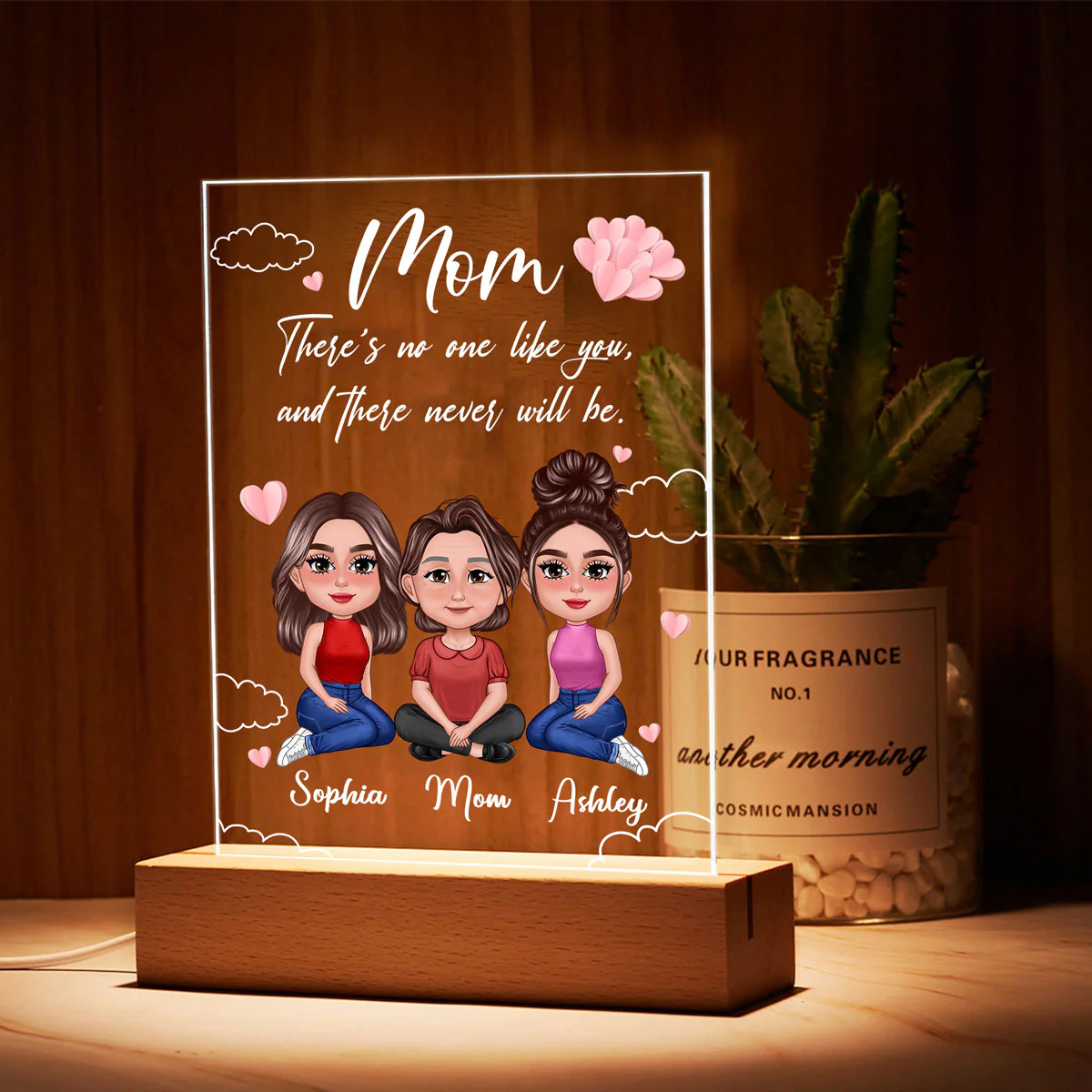 There Is No One Like You Mom Pretty Doll Mother Daughter Personalized Rectangle Acrylic Plaque With LED Night Light - Image 3