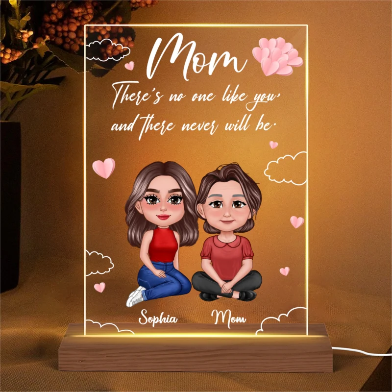 There Is No One Like You Mom Pretty Doll Mother Daughter Personalized Rectangle Acrylic Plaque With LED Night Light - Image 4