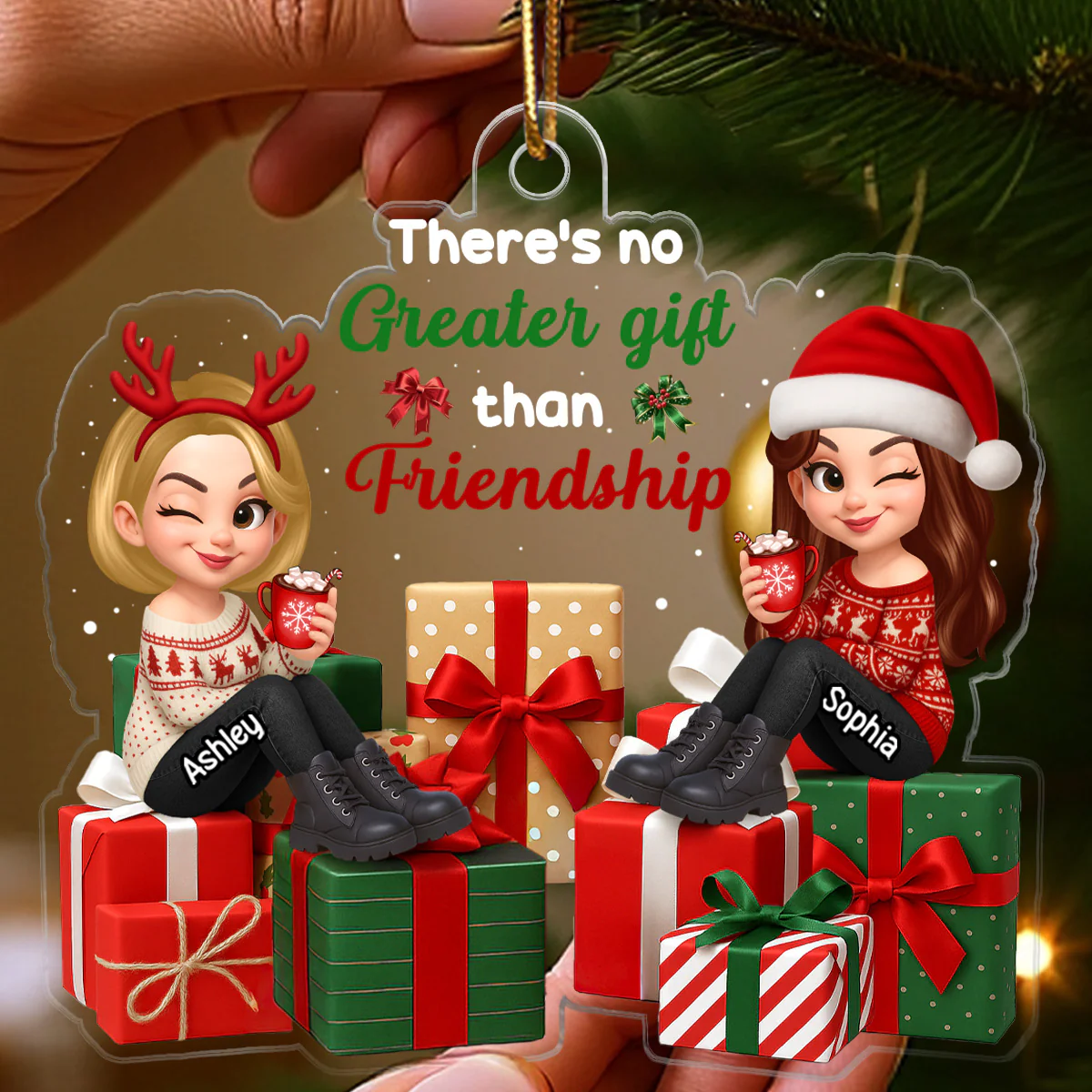 There's No Greater Gift Than Besties - Personalized Acrylic Ornament - Image 2