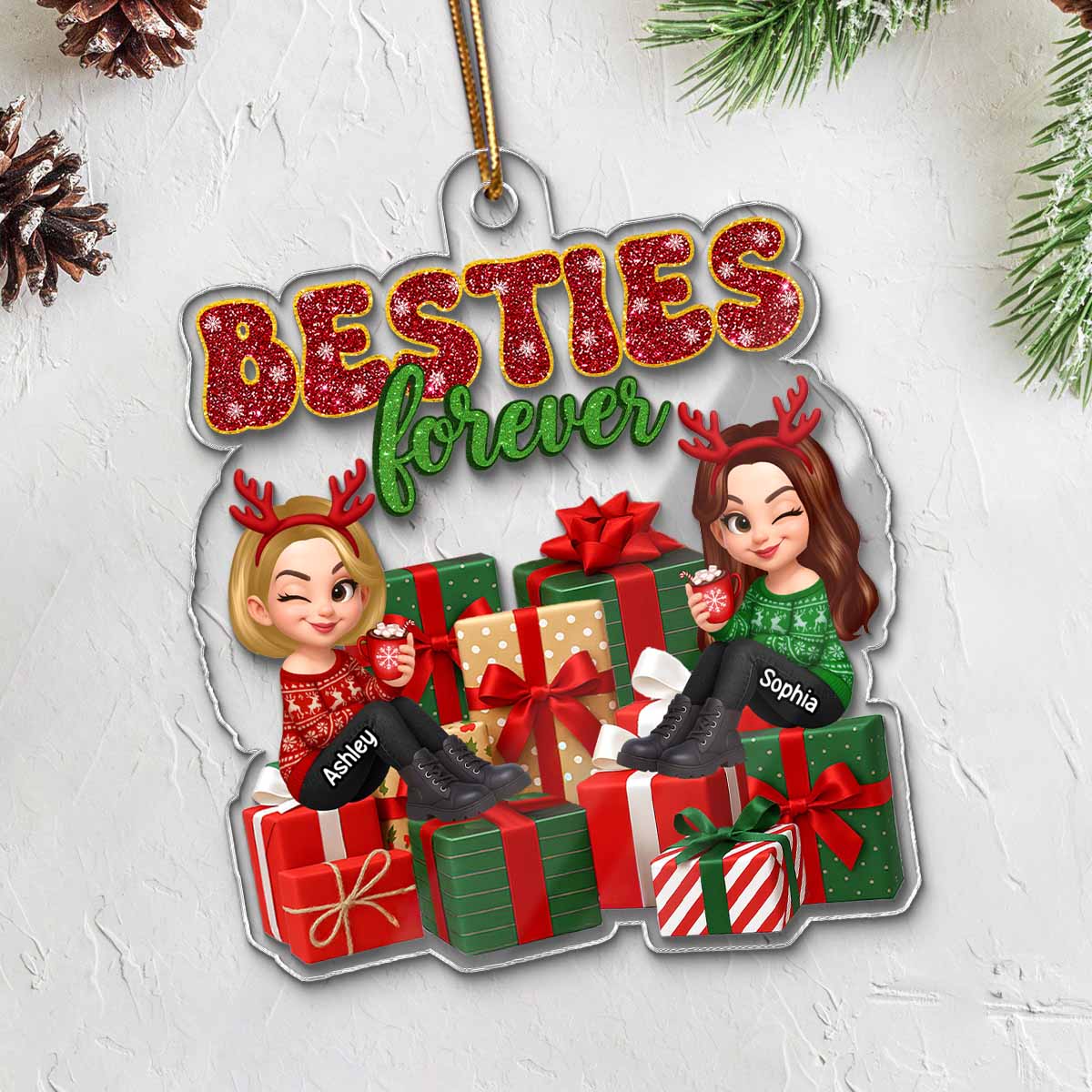 There's No Greater Gift Than Friendship Christmas - Personalized Acrylic Ornament - Gift For Besties - Image 3