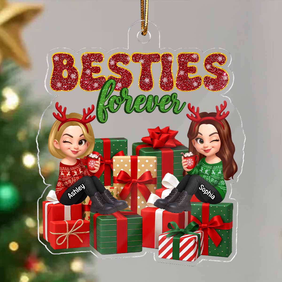 There's No Greater Gift Than Friendship Christmas - Personalized Acrylic Ornament - Gift For Besties - Image 4